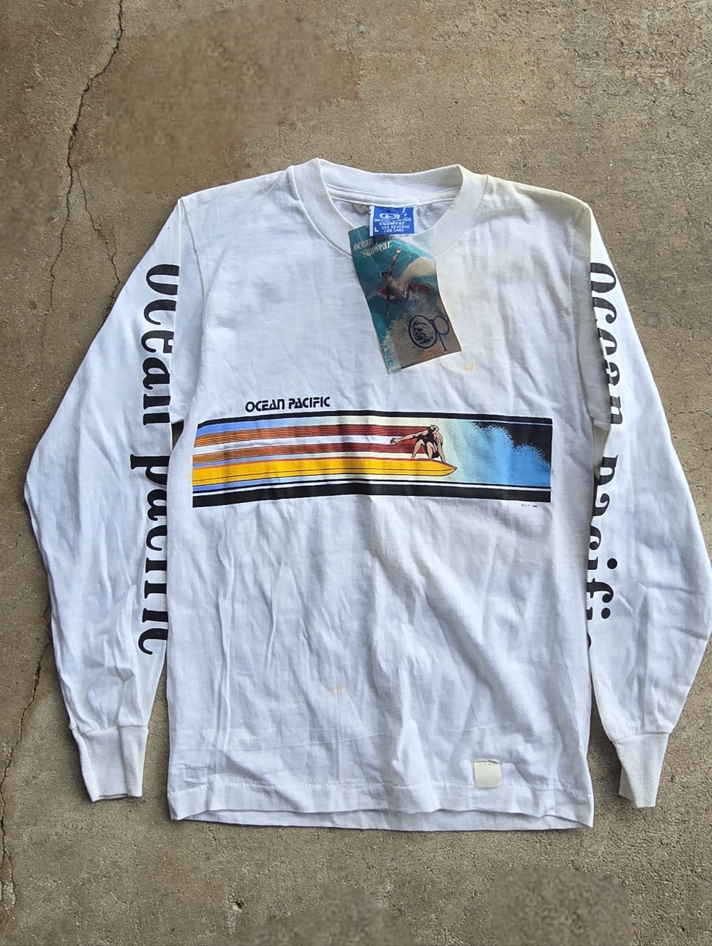 Vintage OP Ocean Pacific T Shirt Youth Large Surf Wave 80s Beach Spellout